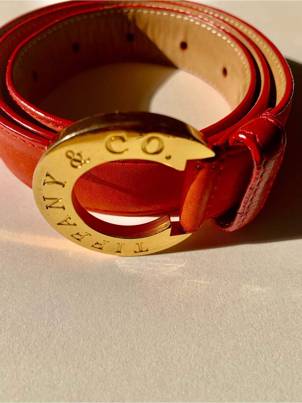 Tiffany & Co. Red Leather Logo Buckle Belt